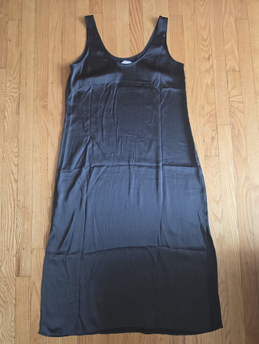 H&M Sleeveless Satin Midi Dress With Side Slits Black Sz M